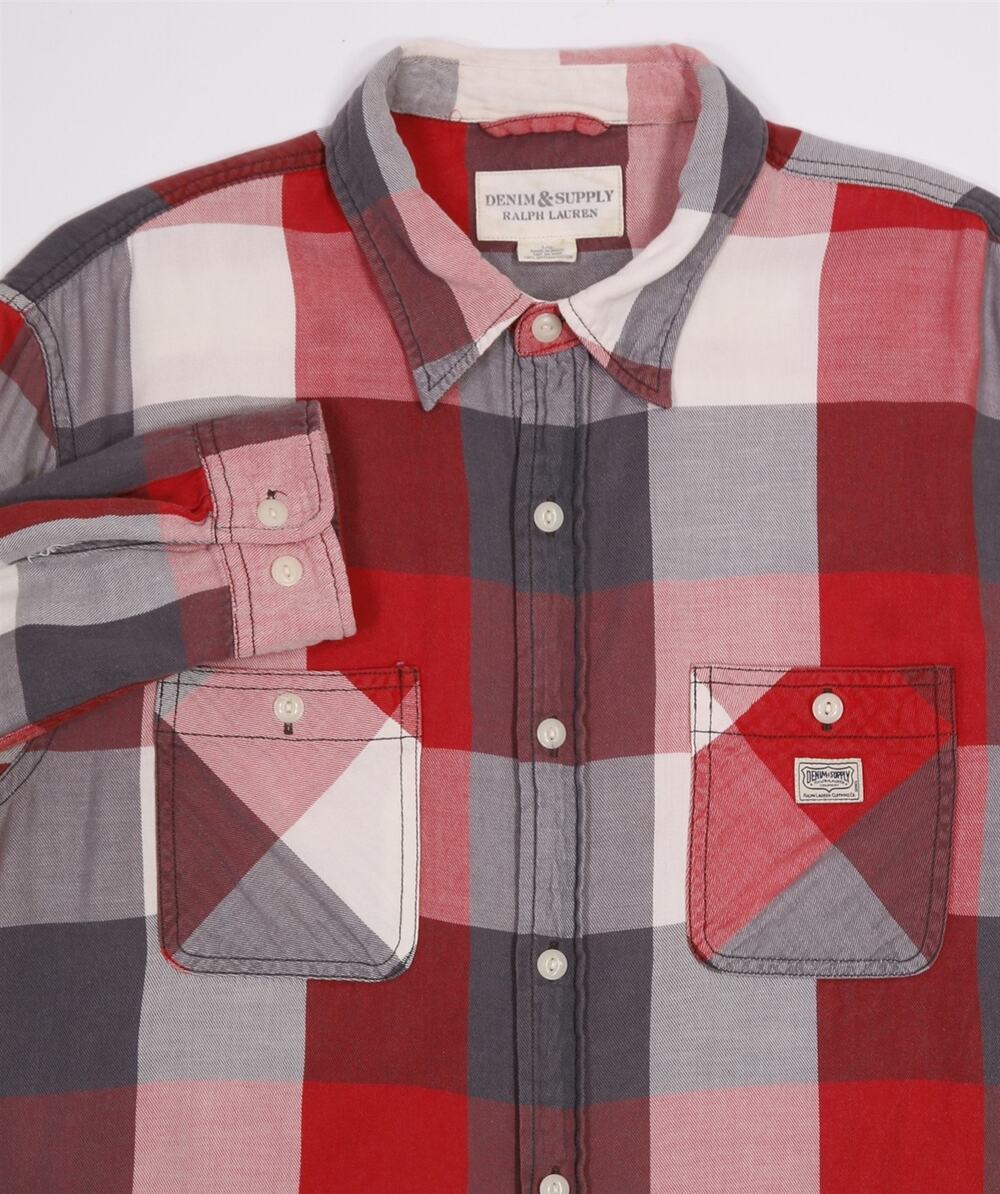 Ralph Lauren Denim & Supply Red White Plaid Check Plaid Button-Up Shirt L